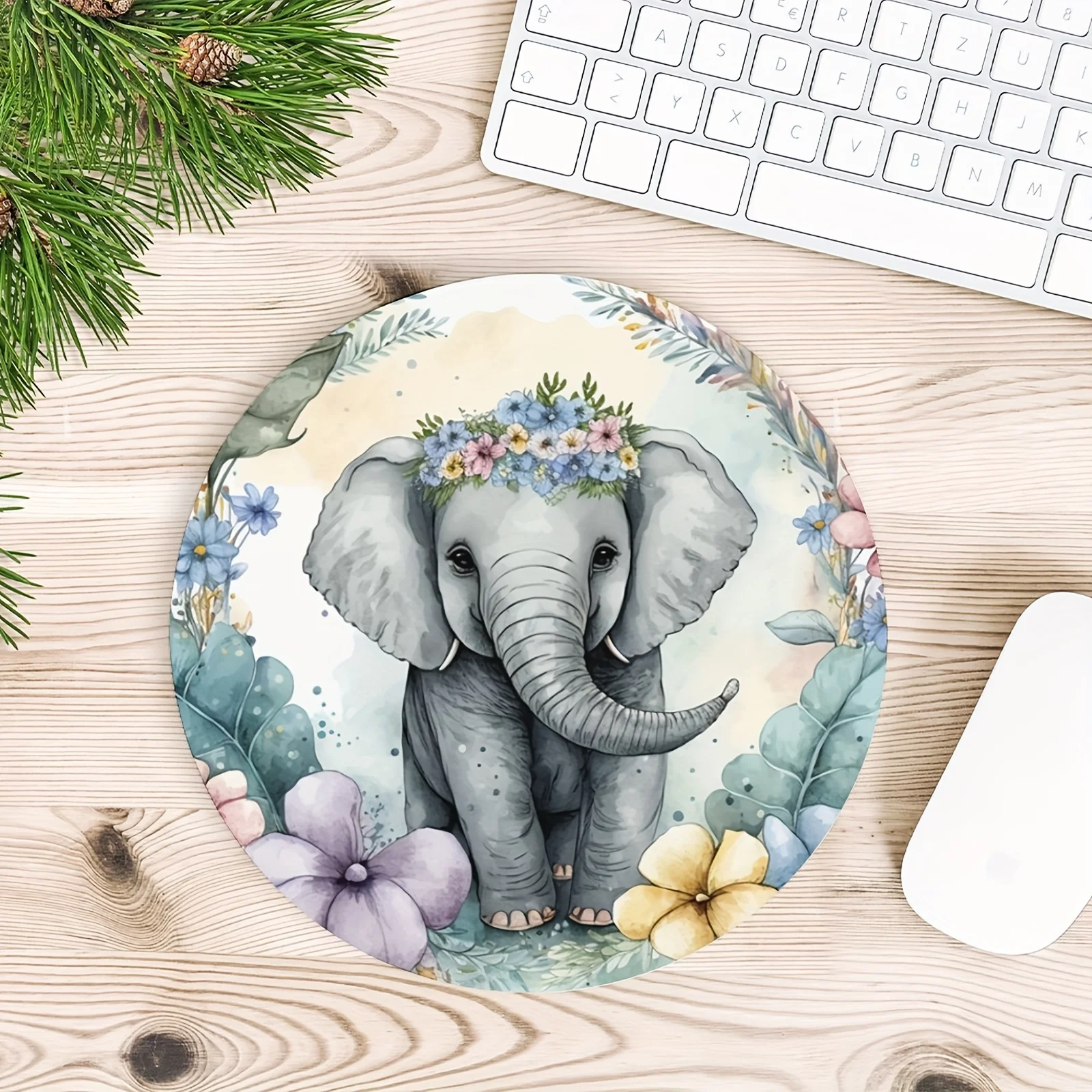 

Cute Elephant Students' Round Mouse Mat Cute Mouse Pad Rubber Mousepad Keyboard Cover Setup Home Office Computer Accessories