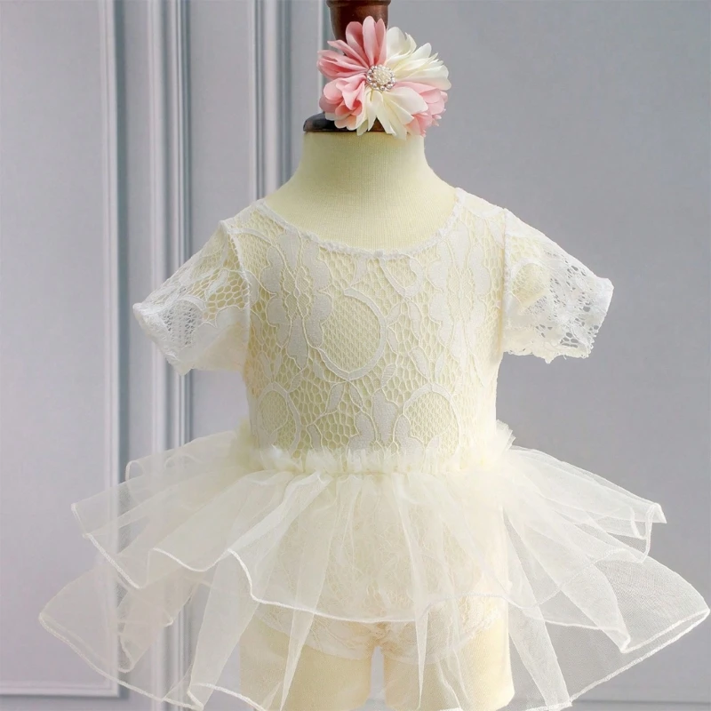 

Baby Photography Props Newborn Girls Photo Clothes Photography Costume Lace Dress Flower Hairband Outfit for Toddlers