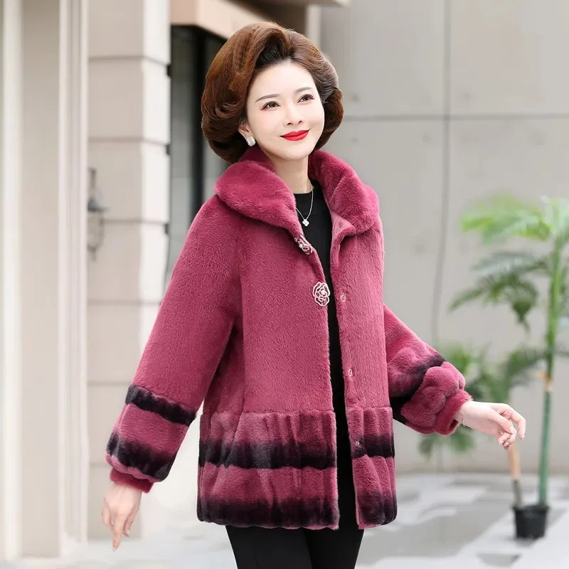 2022 Autumn and Winter New mother Autumn-winter Imitation Mink Cashmere Coat Middle-aged Women Noble New Middle-aged Cardigan