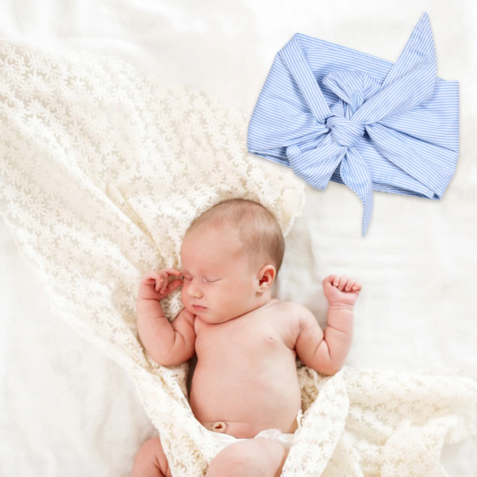 Selimut Bedong Bayi Baru Lahir dengan Pita Dekoratif Lembut, Alat Peraga Fotografi Bayi Perempuan, Hangat dan Nyaman untuk Perjalanan dan di Rumah, Bahan Katun
