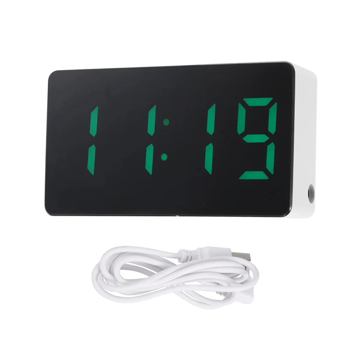 Mini Desk Alarm Clock Digital Mirror LED Temperature USB Bedside Table Travel Clocks for Bedroom Living Home Decor,Green