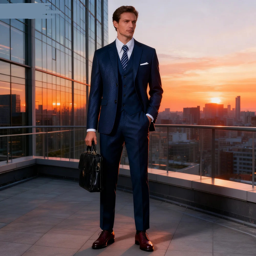 

Men's Big & Tall Slim Fit Business Casual Suit for Weddings Genuine Blazer Waistcoat And Pants Dress Trousers US Size