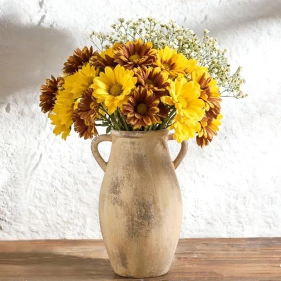 

Большая керамическая ваза высотой 11,3 дюйма, ваза для цветов в стиле фермерского дома с двумя ручками, терракотовая декоративная ваза для домашнего декора, украшение для гостиной.
