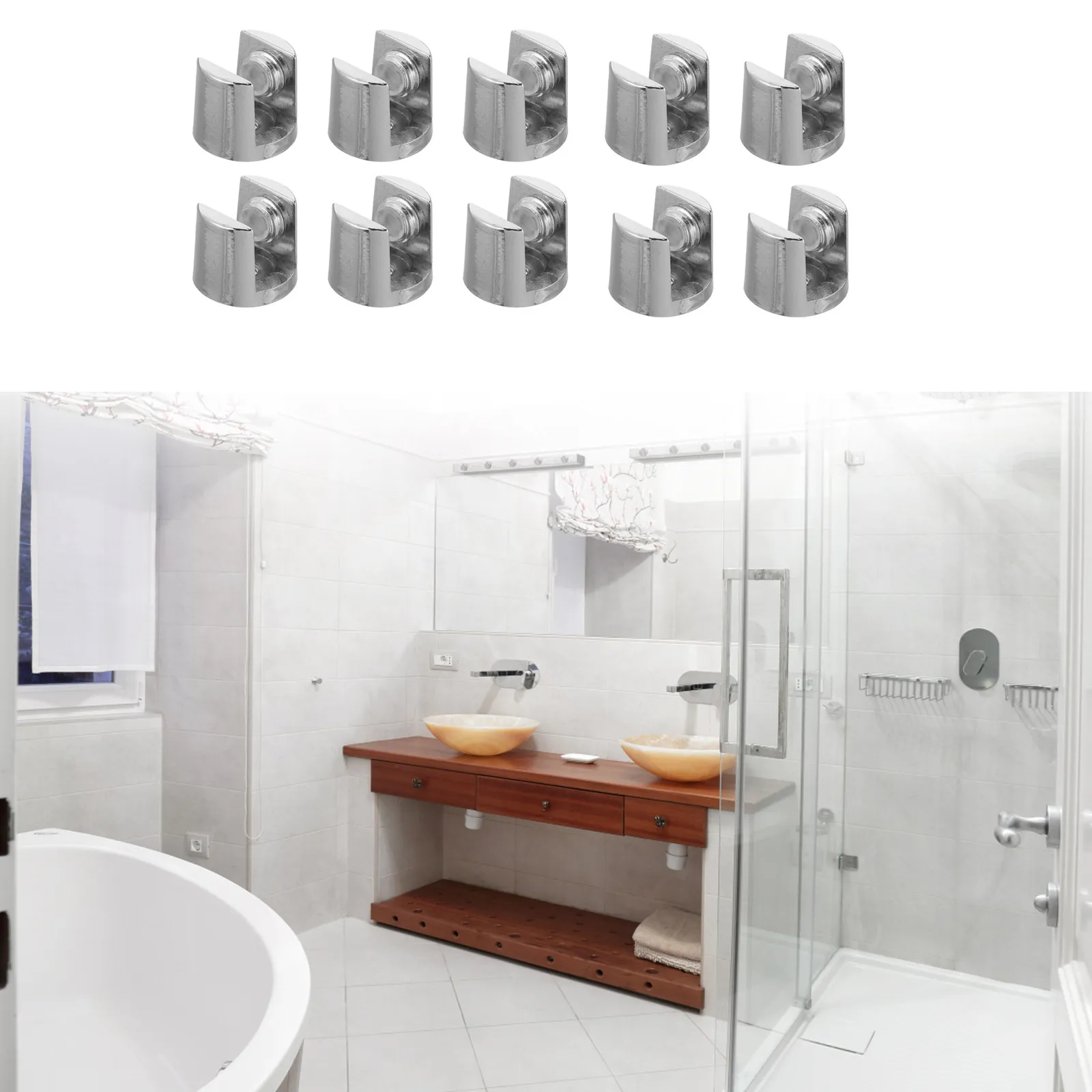 10Pcs Zinc Alloy Mirror Clips Polished Rustproof Waterproof Heat Resistant Adjustable Glass Holder for Bathroom Wall Mount