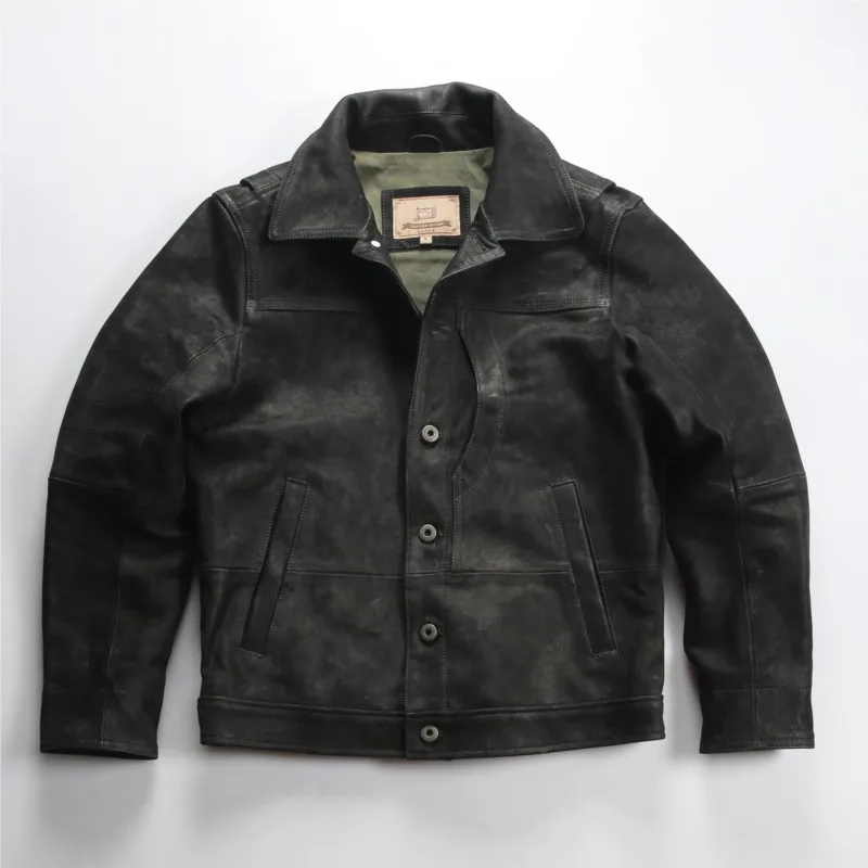 Oily leather men's lapel casual pocket matte