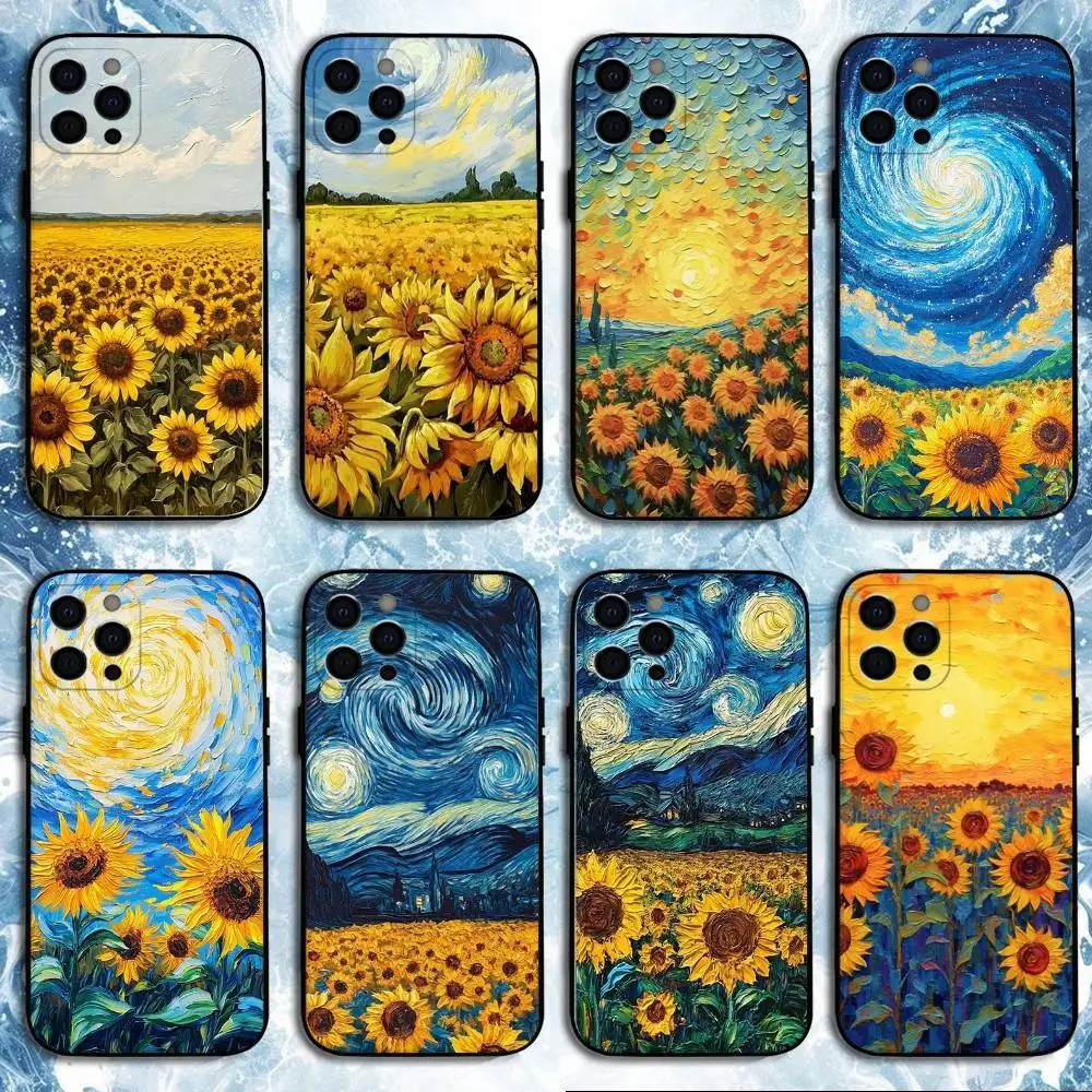 

Sunflower oil painting Phone Case For iPhone17,16,15,14,13,12,11 Plus,Pro Max, Soft Silicone Black Cover