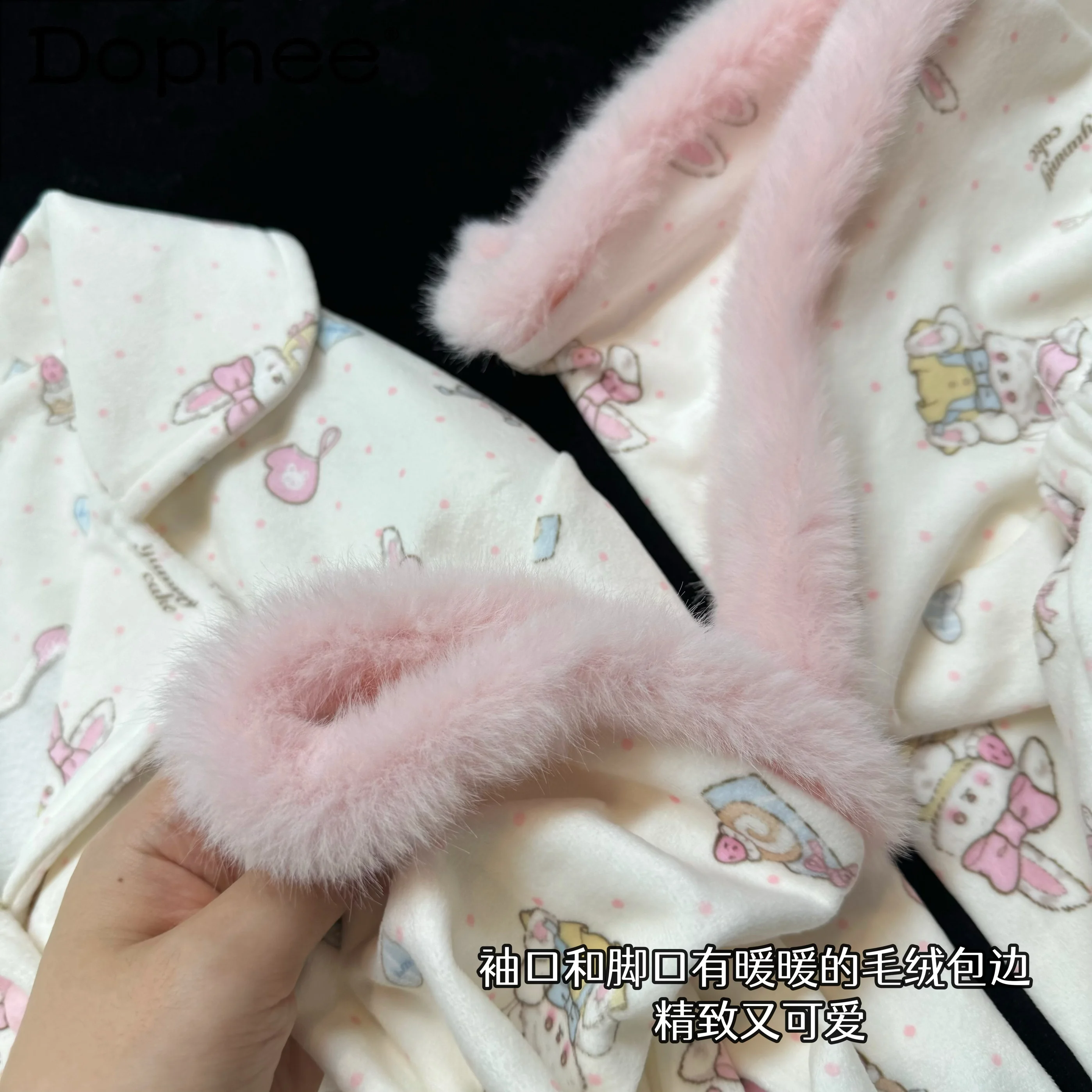 Japanese Original Autumn Winter New Sweet Girl Plush Long-sleeved Pajamas Cute Cartoon Casual Comfortable Soft Loungewear Set