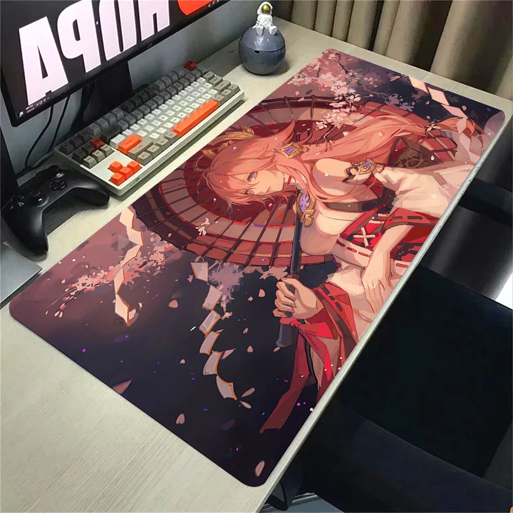 

Ударный коврик для мыши XXL Yae Miko Genshin, противоскользящий игровой коврик для мыши из поликарбоната и электронных видов спорта, милые настольные коврики для девочек, коврики для клавиатуры