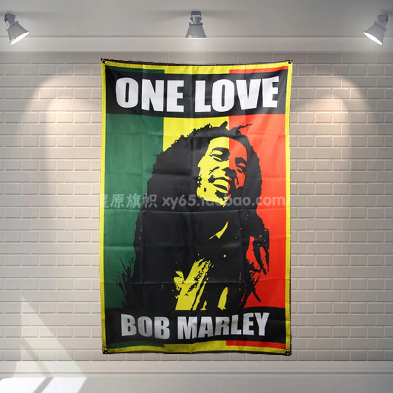 

"ONE LOVE BOB MARLEY" Rock Band Hanging Art Waterproof Cloth Polyester Fabric 56X36 inches Flags banner Bar Cafe Hotel Decor