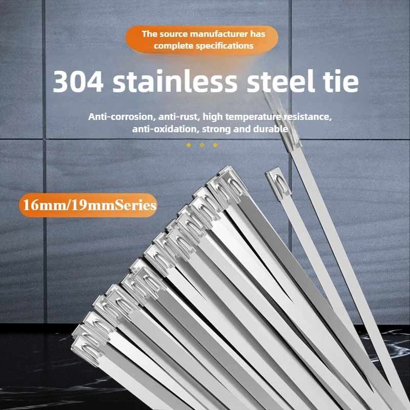 

304 stainless steel zip ties wholesale self-locking 16mm/ 19mm metal high temperature resistant binding clamp outdoor tensioner