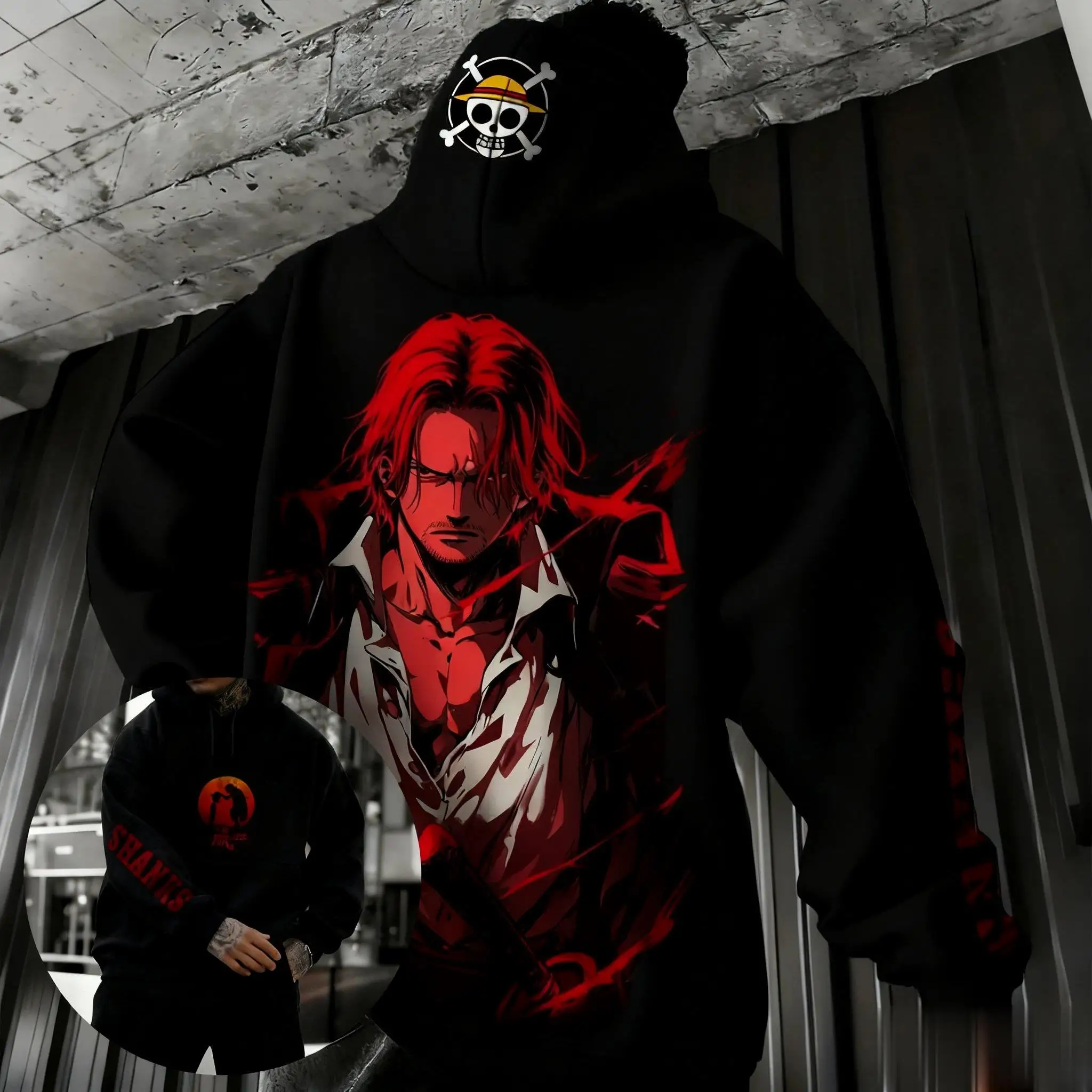 Sweat à capuche pour hommes, une pièce, Shanks, Anime, pull-over, en coton, Streetwear, décontracté, imprimé graphique japonais, ample, mode automne 2025