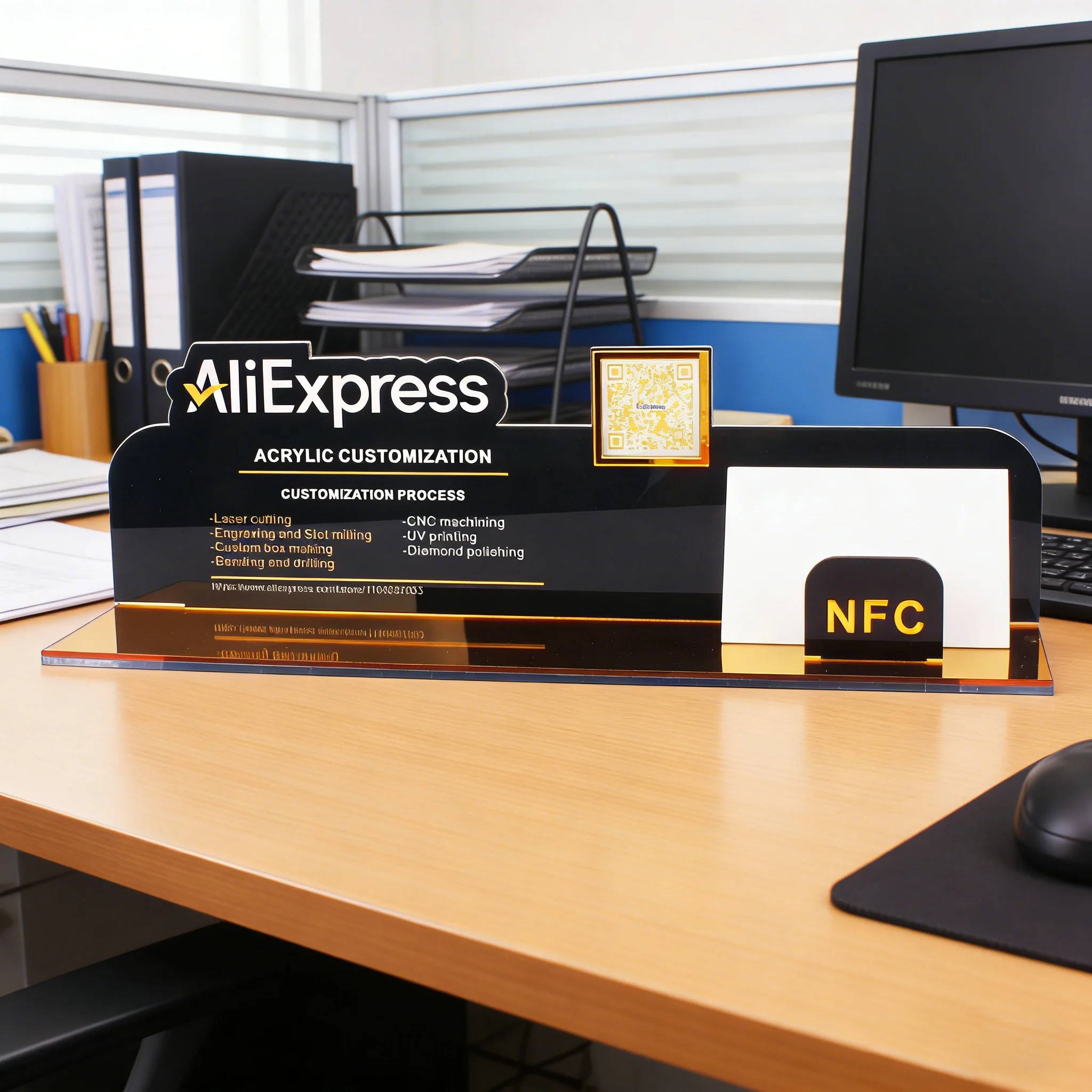 Custom Business Card NFC QR Code Acrylic Social Media Signs Scan QR Code Personalized Follow Standing Acrylic Gold Icon Plate