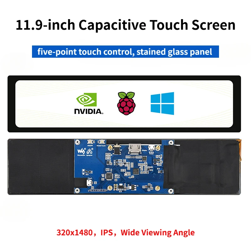 Waveshare 11.9inch IPS Capacitive Touch Screen HDMI LCD Display 320x1480 for Raspberry Pi5/4B/3B+/3A+/Zero/Zero W/Zero 2W CM3+4