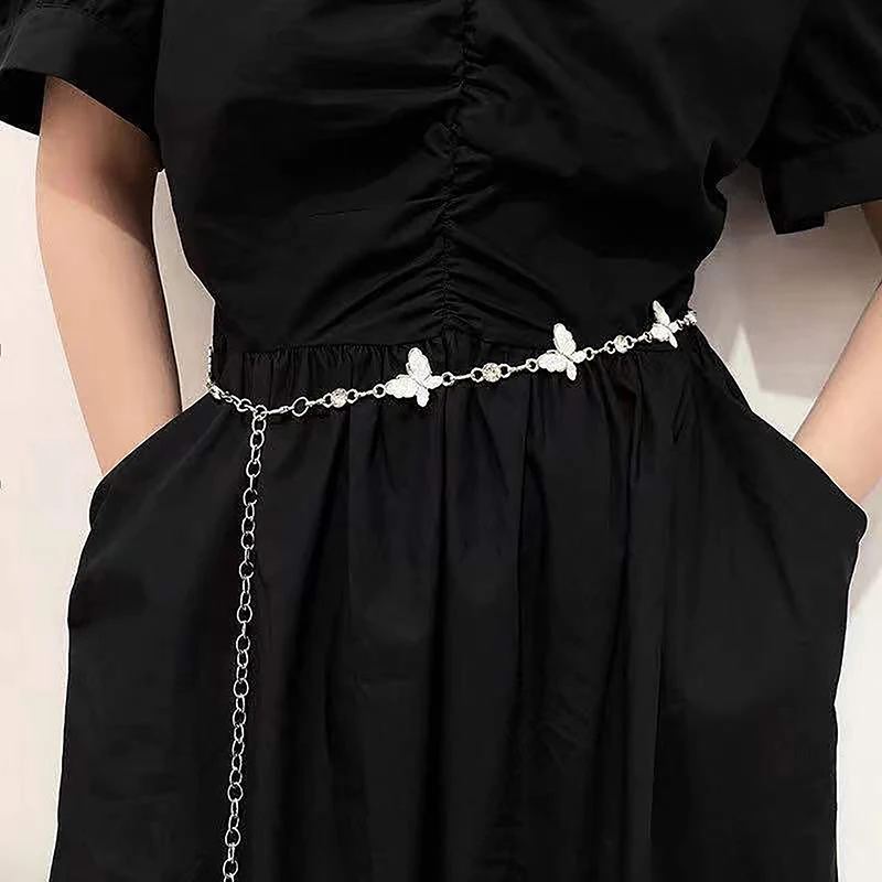 Women's Simplicity Butterfly Waist Chain Belts Thin Belt Luxury Waist Solid Color Belts For DressFringes Decoration Waist Bands