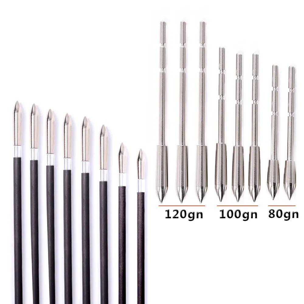 12pcs ID 3.2 mm  Archery Arrow Head Stainless Steel Insert Arrow Point 80-120 Grains for ID 3.2mm Shaft