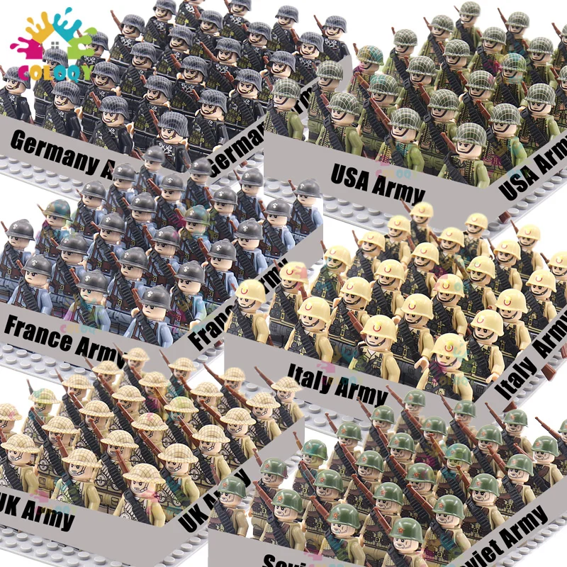 

Kids Toys 24pcs/lot WW2 Military Soldier Building Blocks US UK Mini Action Figures Rifles Weapons Toys For Kids Christmas Gifts