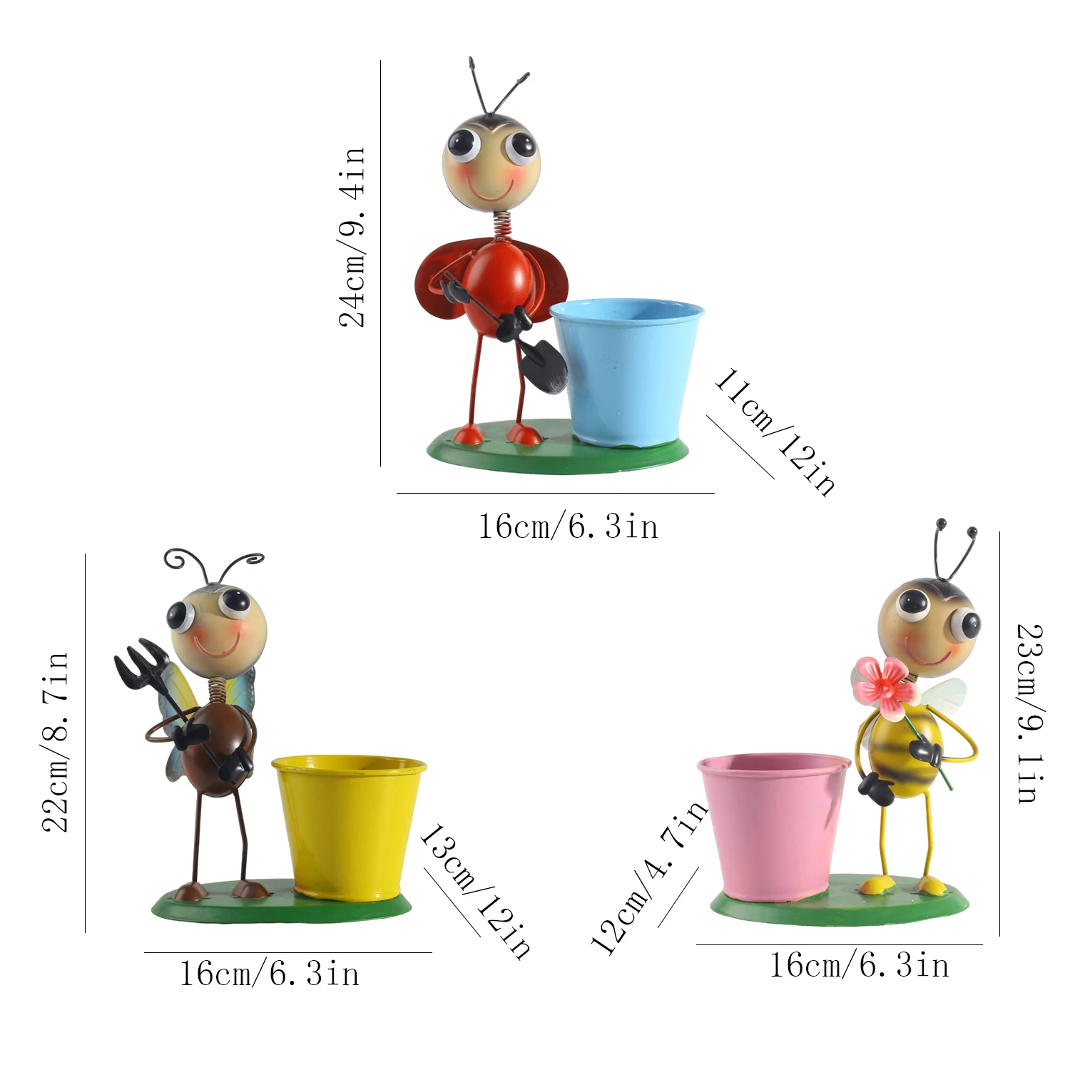 Pemegang Pot bunga serangga kerajinan besi dengan desain Ant-tampilan vas tanaman taman baru, pemegang pena luar ruangan, seni logam Bug De