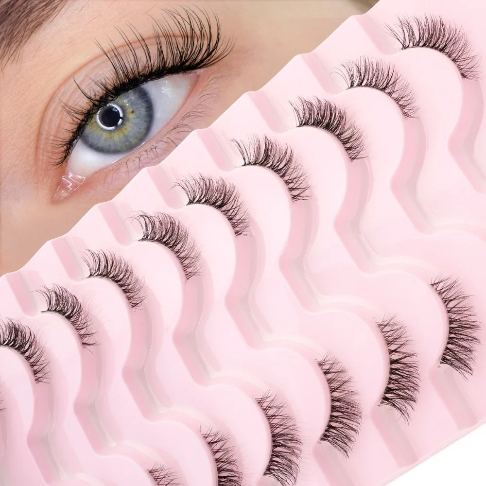 10 Pairs Black Thick Fluffy False Eyelashes Curvature C 7-10MM DIY Lashes Extension Reusable Easy To Wear Dense Fake Eyelashes