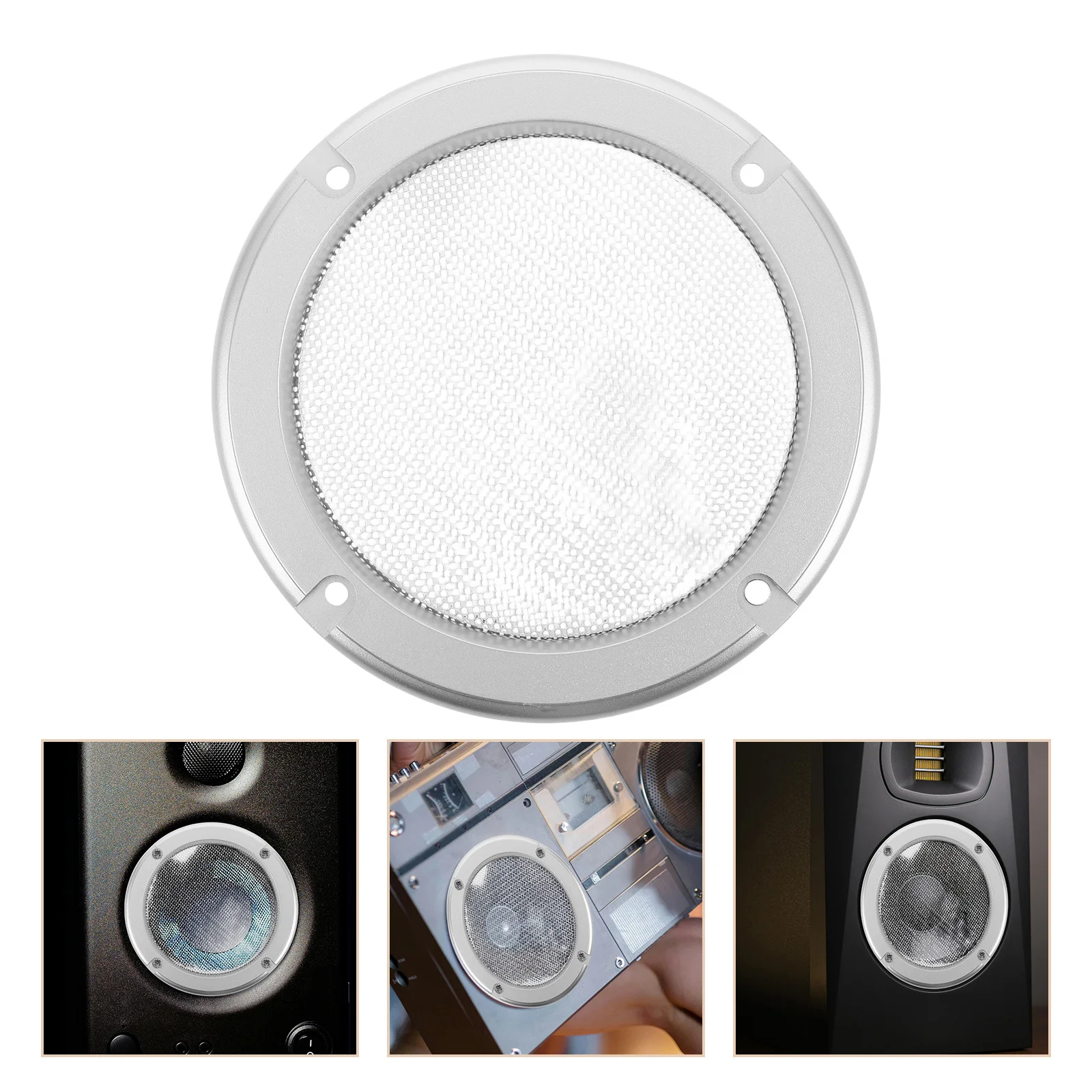 

2pcs 4 Inch Speaker Grille: Silver Iron Mesh Decorative Ring For Woofer Horn Protection Car Stereo Audio Cover Mesh