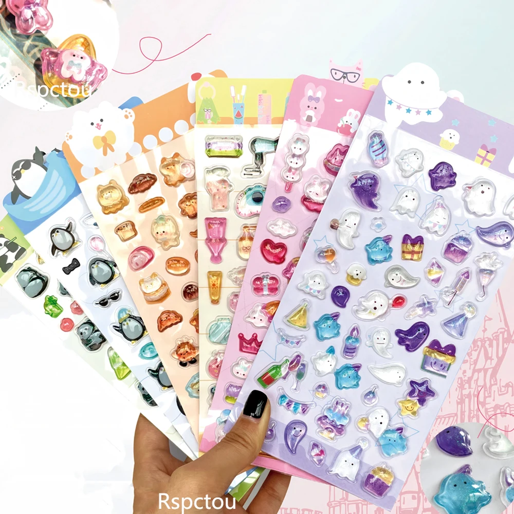 สติกเกอร์คริสตัลลายสัตว์น่ารัก 6 ชิ้น สติกเกอร์การ์ตูน 3 มิติ นูน ลายตลก สำหรับตกแต่งกระเป๋าเดินทาง ตู้เย็น โทรศัพท์มือถือ