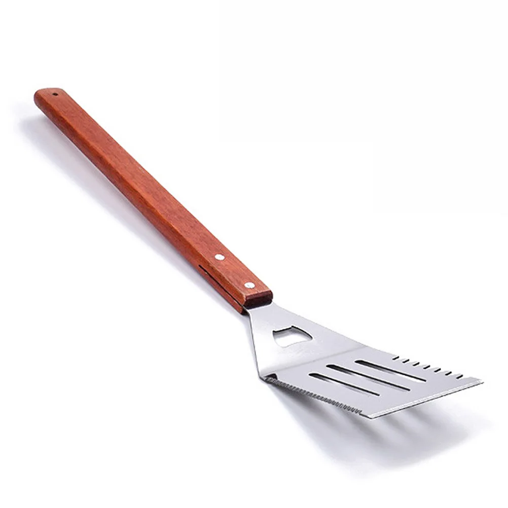 

Stainless Steel BBQ Shovel Spatula Barbecue Cooking Utensils Heavy Duty Meat Turner Wooden Flip Large Steaks