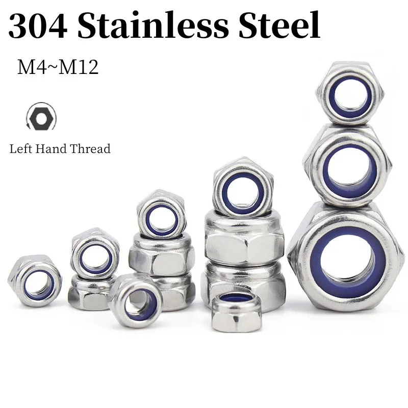 

M4 M5 M6 M8 M10 M12 304 Stainless Steel Left Hand Thread Anti-loosening Nut Anti-threaded Left Thread Self-locking Non-slip Nut