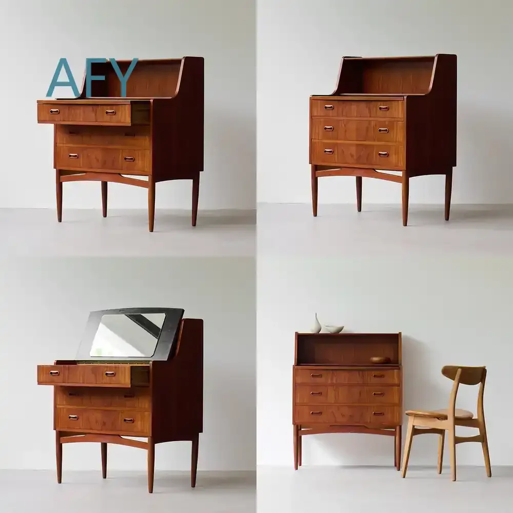 Log Secretary Cabinet for Denmark Furniture Dresser Cherry Wood Storage Drawer Chest of Drawers Writing Desk Office Home