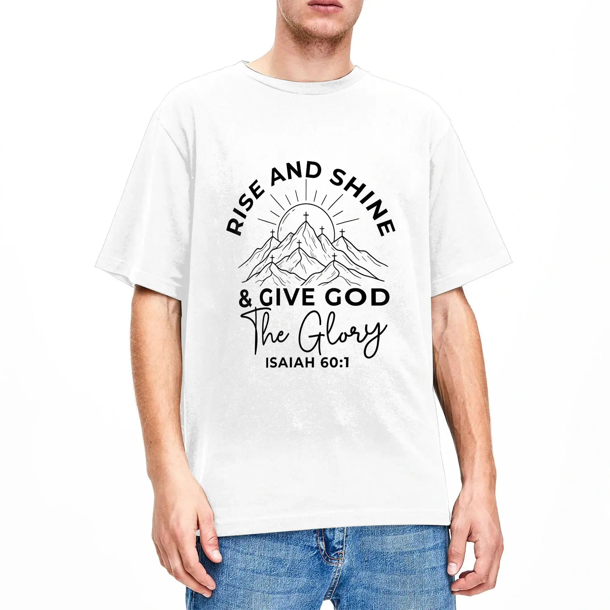 Men's Rise and Shine and Give God The Glory Isaiah 60 1 Christian T Shirt  Cotton Tops Awesome Short Sleeve Round Collar Tee
