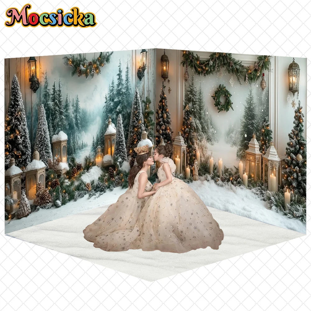 Mocsicka Weihnachten Hintergrund Winter Schnee Hause Weihnachten Baum Ölgemälde Wand Dekoration Familie Urlaub Party Foto Hintergrund Banner