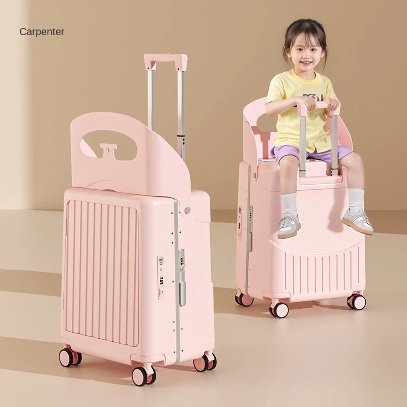 2025 New Suitcase with Seat for Children Baby Boarding Trolley Luggage Charging Port Safe Belts Side Opening Cover 20/22/24 inch