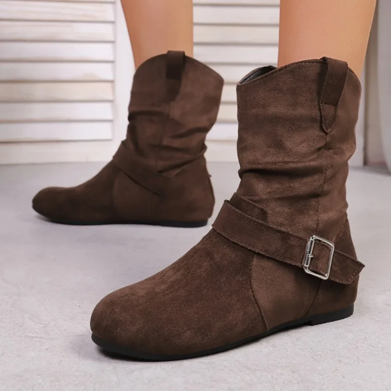

2025 Winter Women Ankle Boots Designer Elegant Fashion Suede Shoes Classical Casual Short Boots New Buckle Zapatillas De Mujer