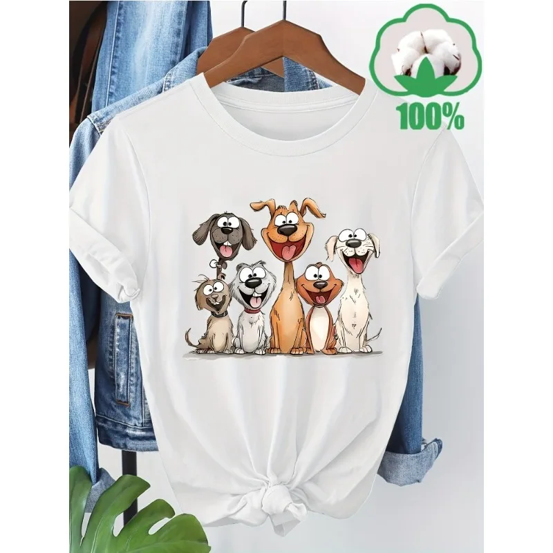 Women's Comfortable Cotton T-Shirt with Heart-Shaped Cat Print Soft Style Versatile and Casual Y2K Women's Clothing