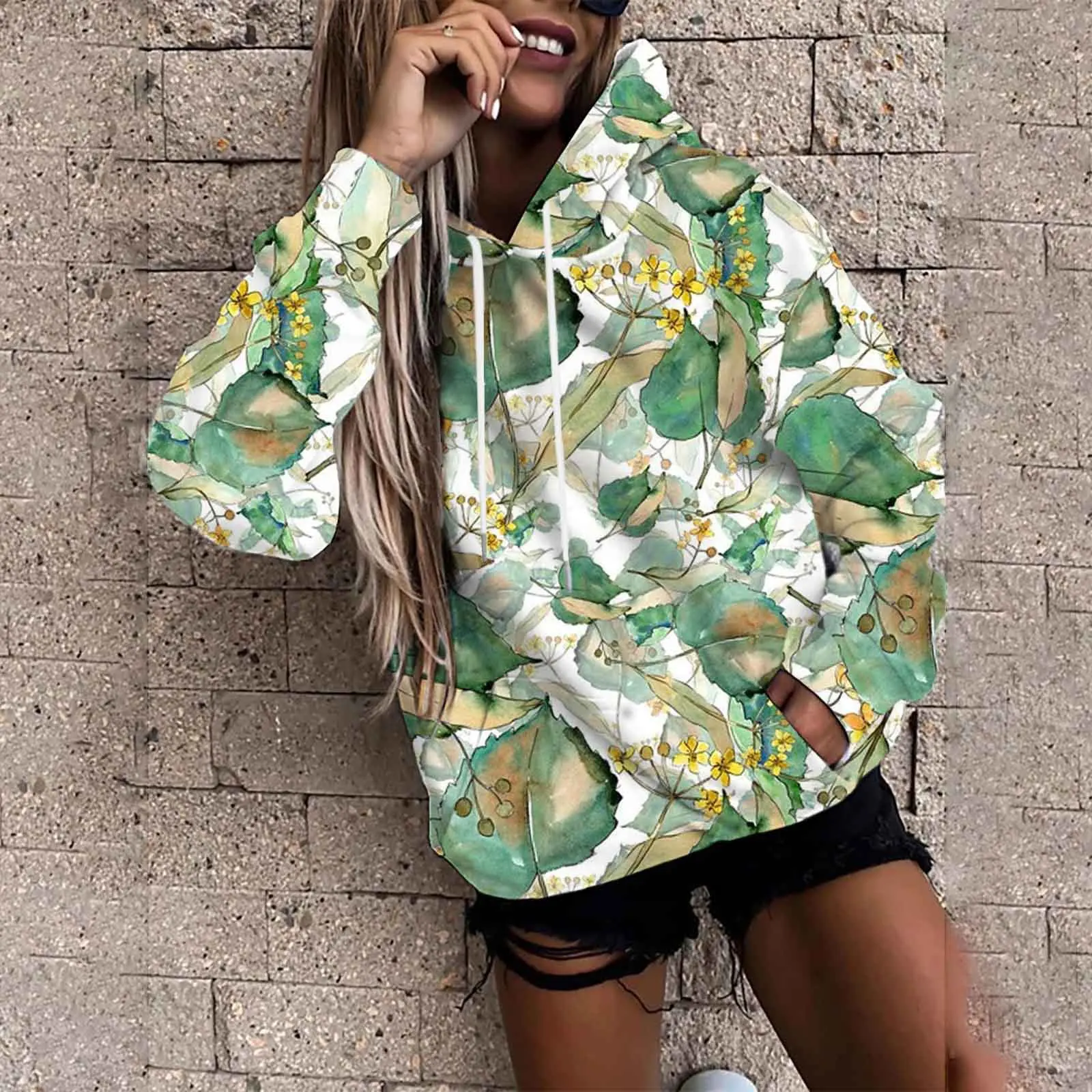 Inkt Schilderij Bloemen 3D Print Hoodies Dames Bloemen Hoodie Oversized Trui Y2K Hoody Tops Vrouwelijke Jas Kleding