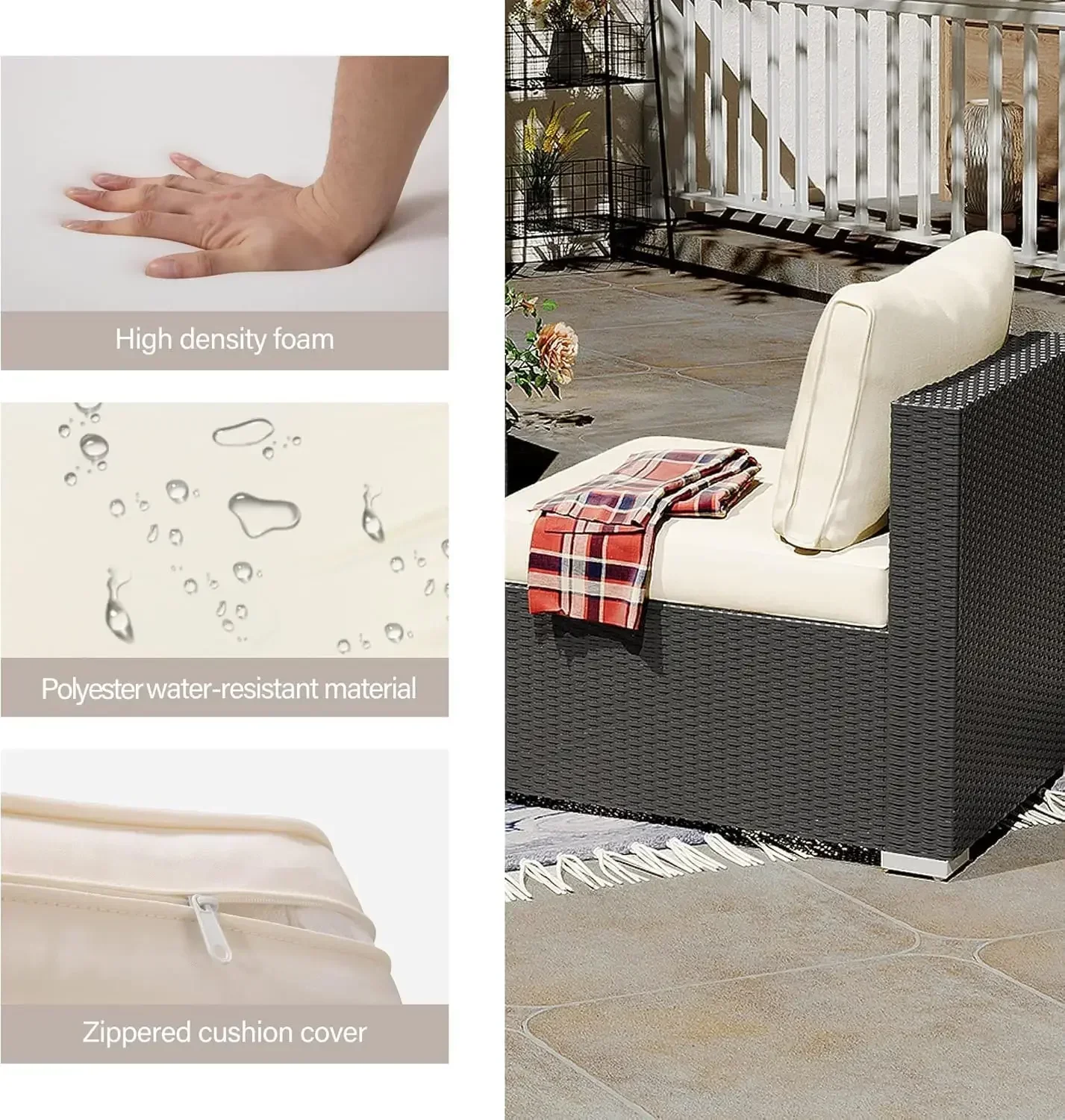 （XMSJ-Hot）7-Piece Patio Furniture Set, PE Rattan Outdoor   All Weather  Sectional Conversation Sets with 6