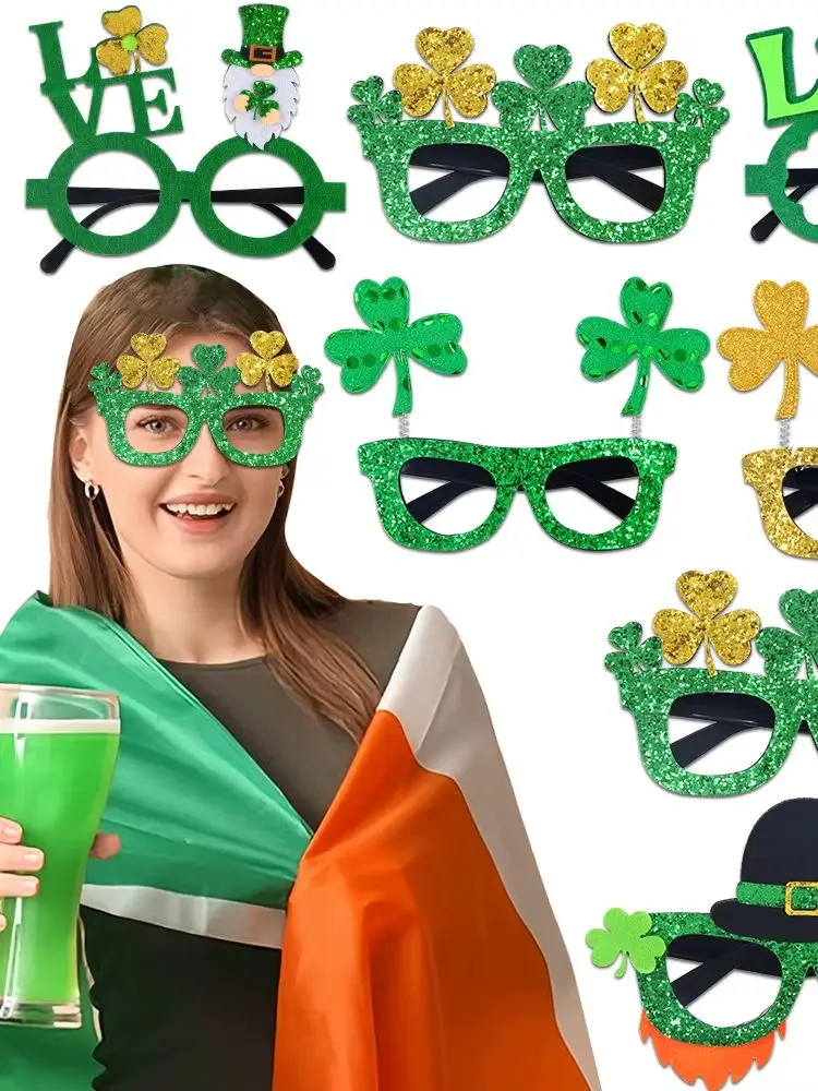 St. Patrick’s Day Theme Party Decoration Clover Glasses Beer Glasses Irish Festival Series Atmosphere Party Decoration DIY Decor