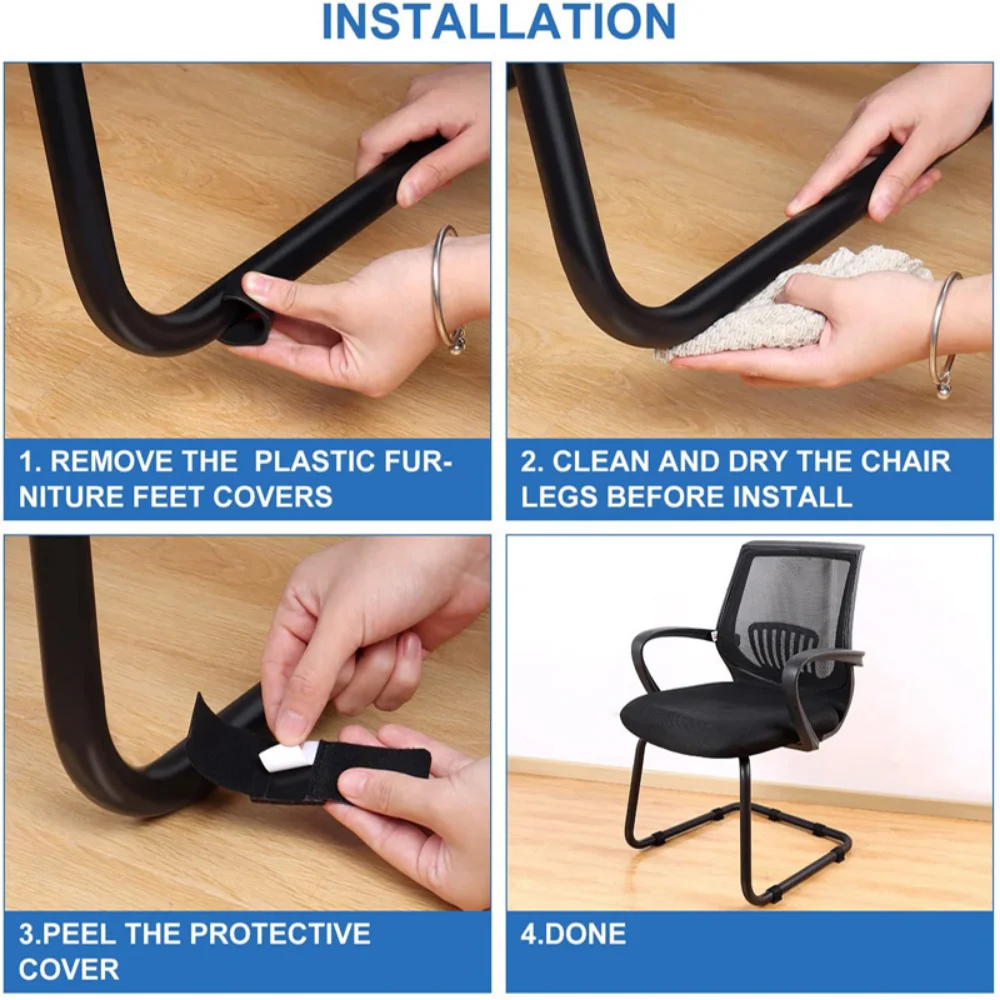 5/10PCS Chair Leg Felt Pads Non-Slip Hook Loop Fasteners for Office Chairs U-shaped Iron Pipe Table Foot Holder Protection Cover