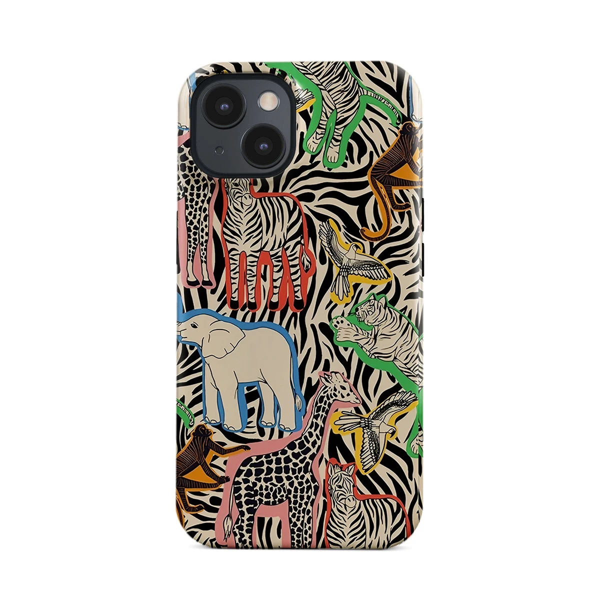 Clmj Wildlife Graffiti Handyhülle für iPhone 16 15 14 13 12 11 X XS XR XSMAX 7 8 Pro Max Plus Luxus-Doppelschicht-Rückseite