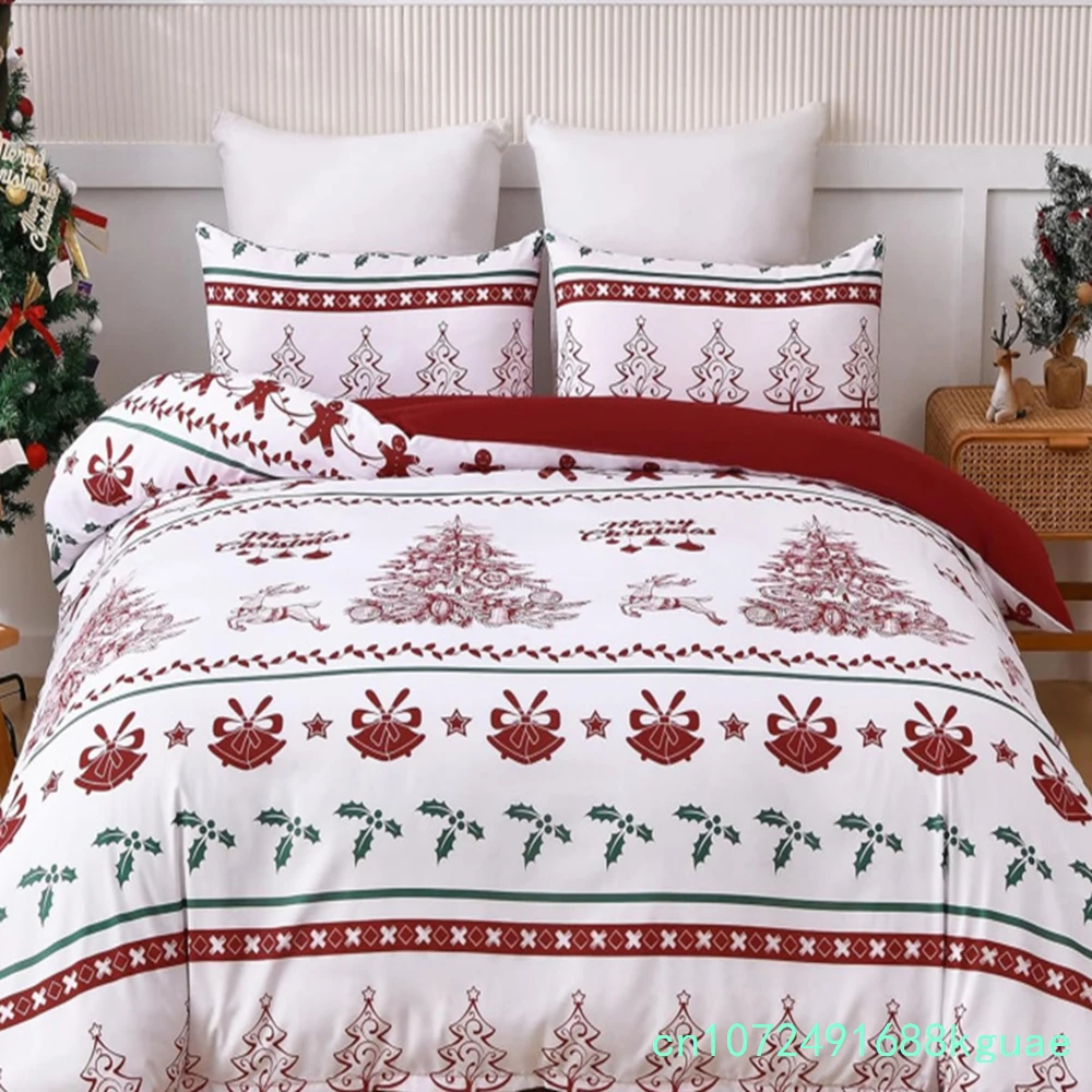 3PCS Christmas Duvet Set With Extra Large Soft ultra-fine Fiber bedding, Including 2 Pillowcases And Christmas Tree Deer Pattern