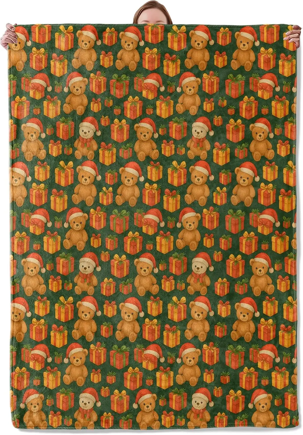 

Christmas Bear Blanket Gifts for Adults Women Girls Kids,Cute Teddy Bears with Santa Hats Flannel Blankets for Bedroom, Camping