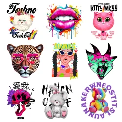 24cm INS Styles Fashion Cute Heat Transfer Printing DTF Stickers Rainbow Bear Leopard Cat DIY T-shirt Clothing Ironing Patches