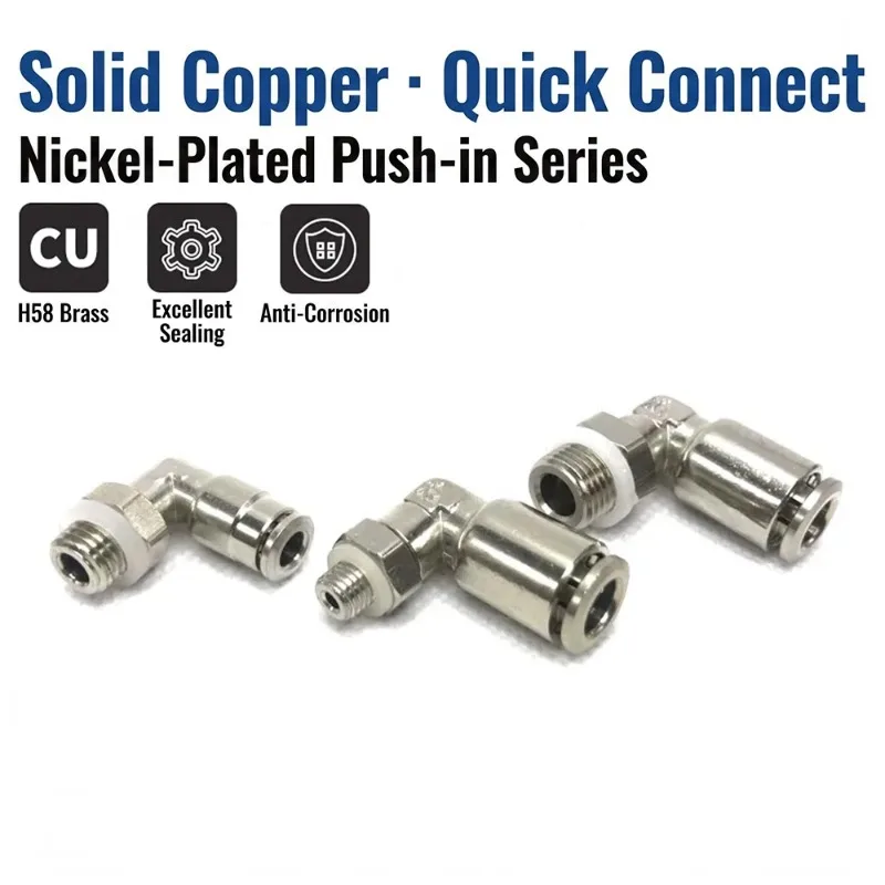 Metric M Straight External Thread M8*1 M6*0.75 M10*1 M12*1.25 M8x1.5 All Copper Nickel Plated Elbow Quick Plug Pneumatic Joint