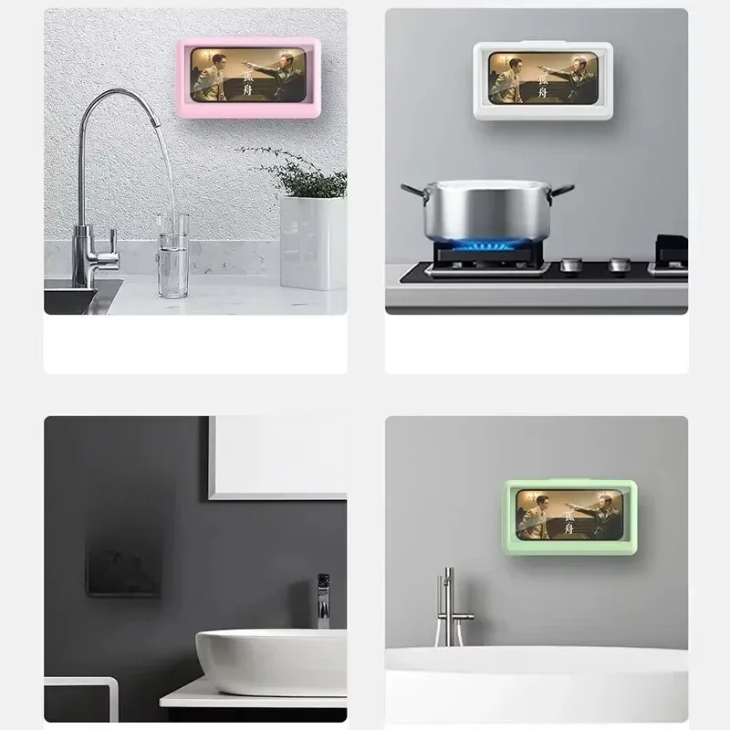 ห้องน้ําห้องครัวกันน้ํา Anti-FOG โทรศัพท์มือถือกรณีหมุนได้หน้าจอสัมผัส Hole-Free Wall Mount Bracket