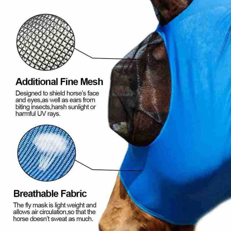 New Soft Mesh Horse Fly Mask With Ears Fine Mesh Horse Equine Fly Mask With Ears 60% UV Protection
