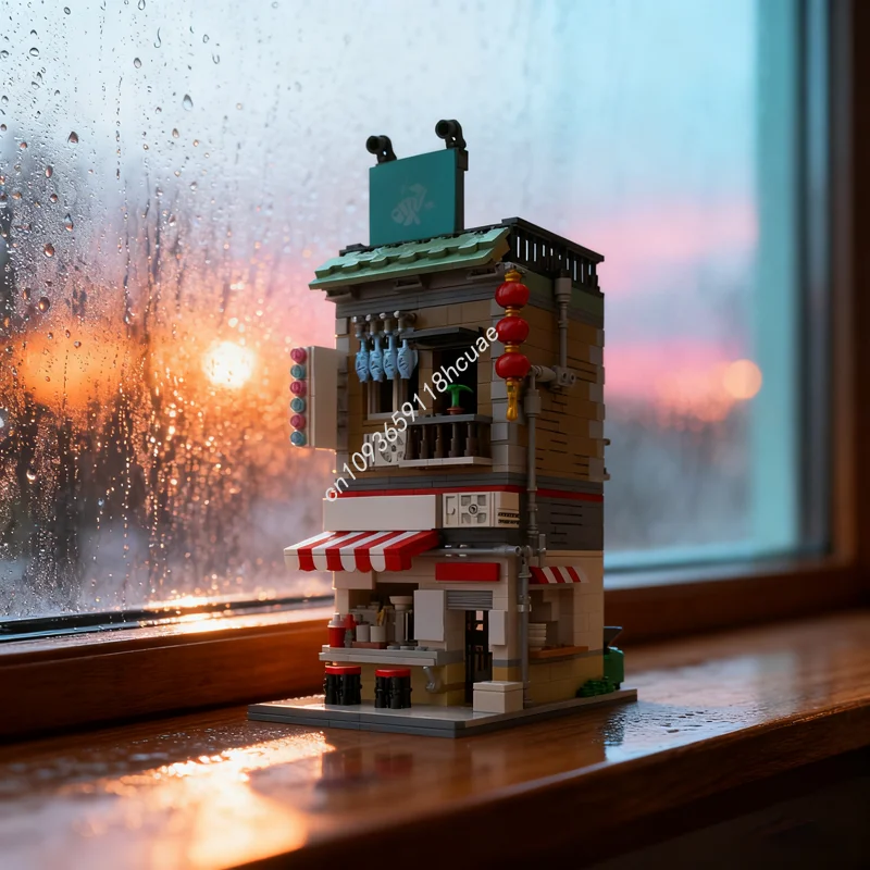 

861pcs MOC Noodles Store Cityed Model Building blocks Architecture Christmas gifts DIY creative idea Education Brick toy Kids