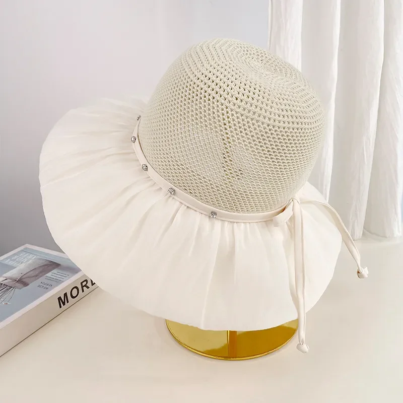 

Hollow Bow Bucket Hat for Women Summer Sun Protection Fashionable Outdoor UV Resistant Lightweight Breathable Sunshade Hat
