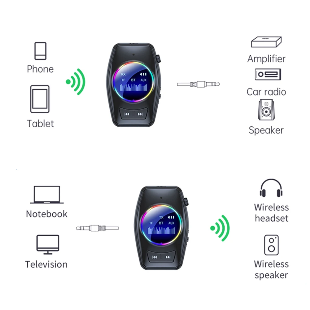 2 in 1 Bluetooth-compatible 5.0 Audio Transmitter Receiver HD Screen Display Wireless Transmitter Adapter For Car TV PC Speaker