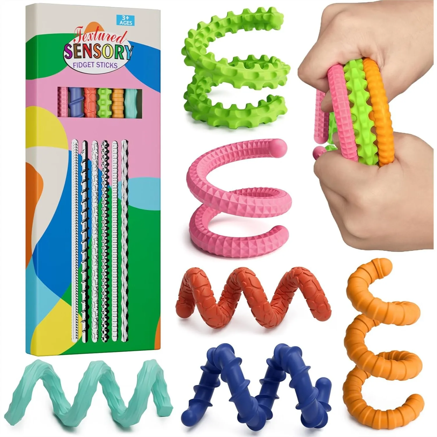 

6PCS Flexible Fidget Sticks Sensory Toys for Kids and Adults, Stress Relief Anxiety Calm Down Travel Classroom Stocking Stuffers