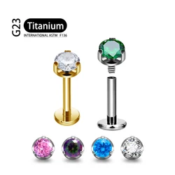 ASTM F136 Titanium 2/2/2.5/3/4mm CZ Labret Stud 16G Tragus Helix Cartilage Conch Flatback Earlobe Piercing Body Jewelry