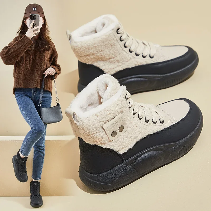 

Women The New Platform Sneakers Black Shoes Spring Autumn Keep Warm Fashion Boots Winter Booties botas Fluff sneaker