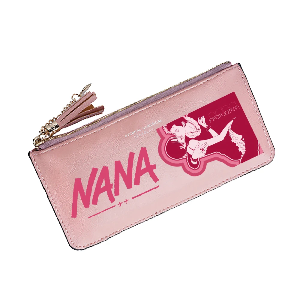 Anime NANA Women Pink Wallet Kwaii ID Card Holder borsa lunga con tasche per monete Pu Leather Money Bag Girls Phone Clutch Bag